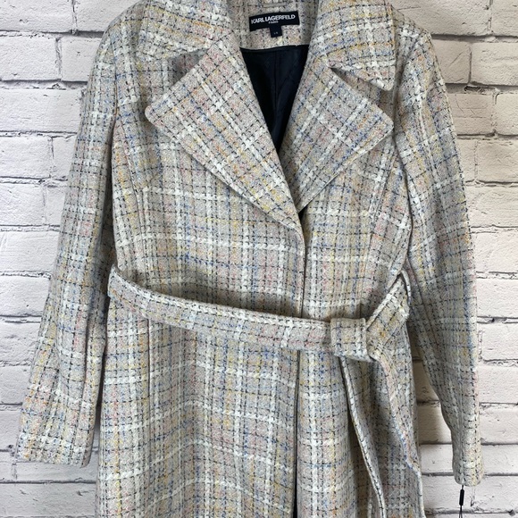 Karl Lagerfeld Tweed Belted Long Coat size Large - Picture 12 of 14